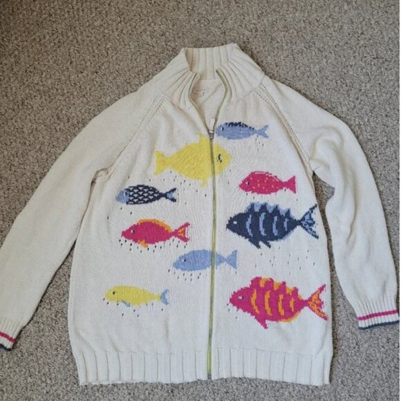 Anthropologie Pilcro Zipper Closure Knit Cardigan Fish Sweater size L - Picture 4 of 7